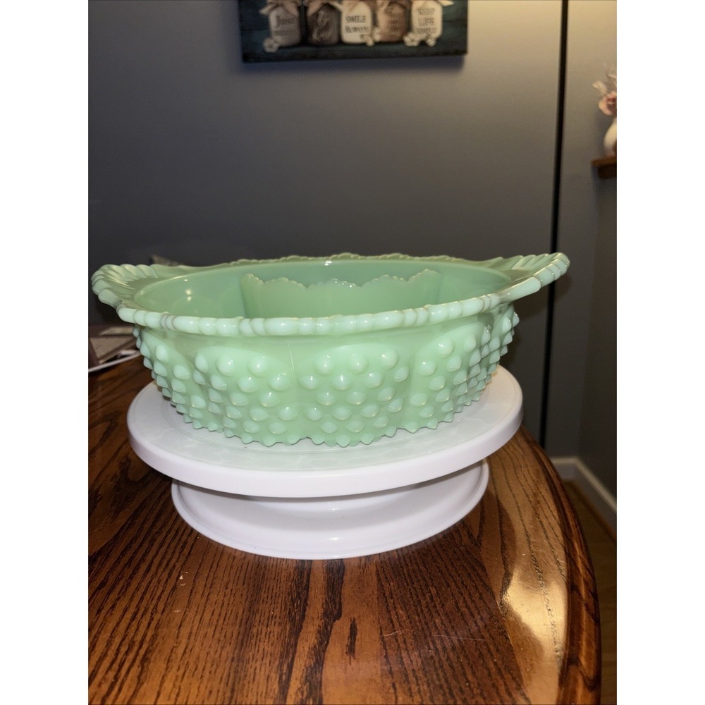 Melon/Chip/Dip Divided Bowl - Hobnail Gigi Pattern - Jadeite Green - Mosser USA